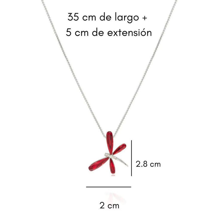 Mayfer, Cadean con Dije de Libélula, Con Cristal Austriaco Color Rojo — Imagen 2 de 3