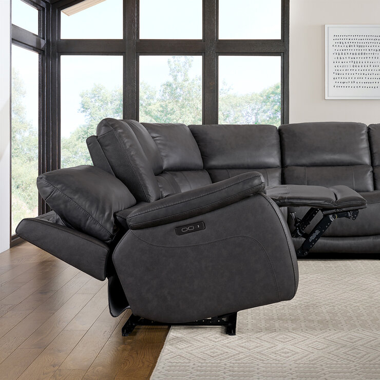 Gilmancreek Furniture, Sofá seccional reclinable de piel con sistema y cabeceras eléctricas — Imagen 2 de 4