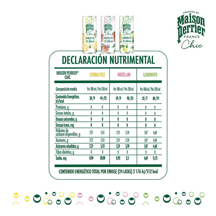 Perrier Chic Bebida Carbonatada de Sabores 24 pzs de 250 ml — Imagen 3 de 4
