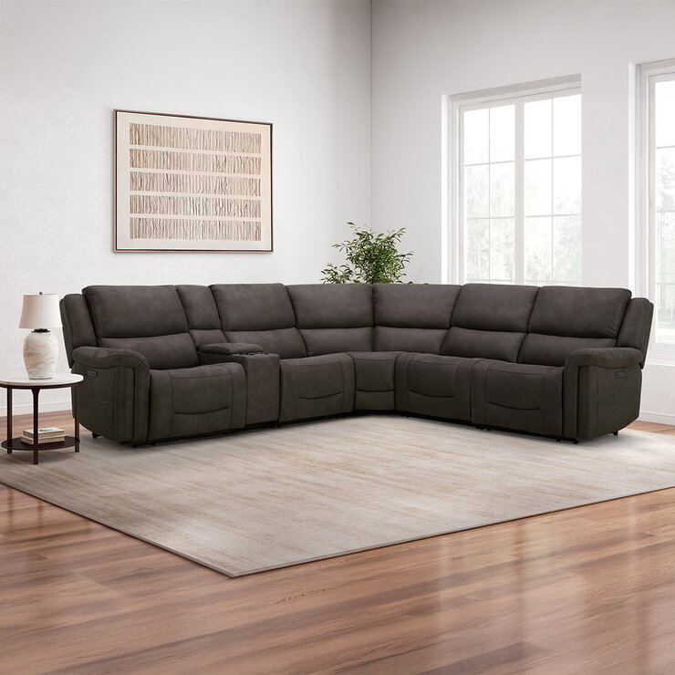 GilmanCreek Furniture, Sofá seccional de tela con 3 reclinables eléctricos y 3 reposacabezas eléctricos — Imagen 1 de 4
