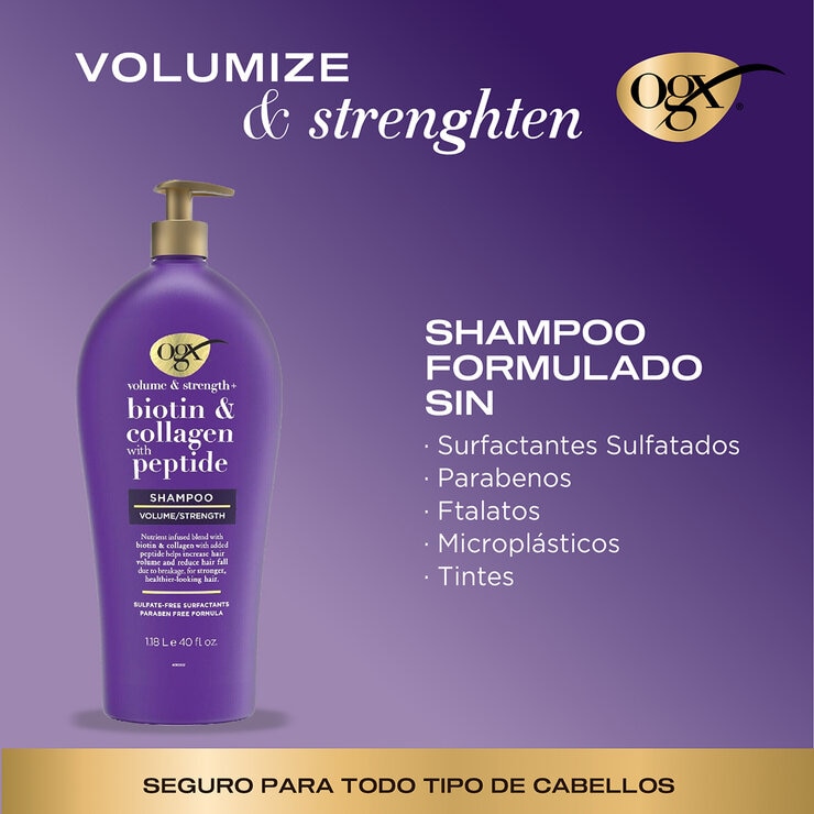 Ogx Shampoo Biotina y Colágeno 1.18 L — Imagen 2 de 4