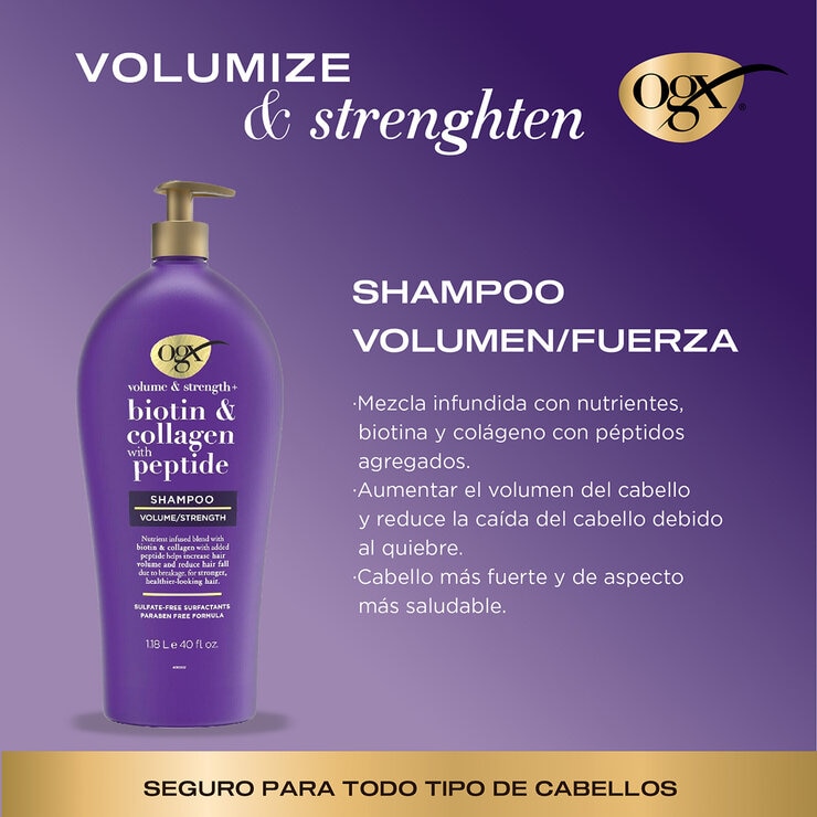 Ogx Shampoo Biotina y Colágeno 1.18 L — Imagen 4 de 4