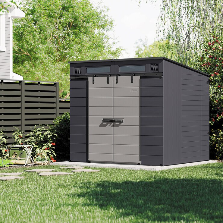 Suncast, Modernist Cobertizo de Almacenamiento de 2.4m x 2.1m con Puertas Corredizas — Imagen 1 de 4