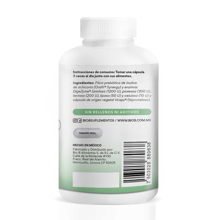 Bio B Zymbiotic Prebióticos y mezcla de 5 enzimas 120 Cápsulas — Imagen 3 de 3