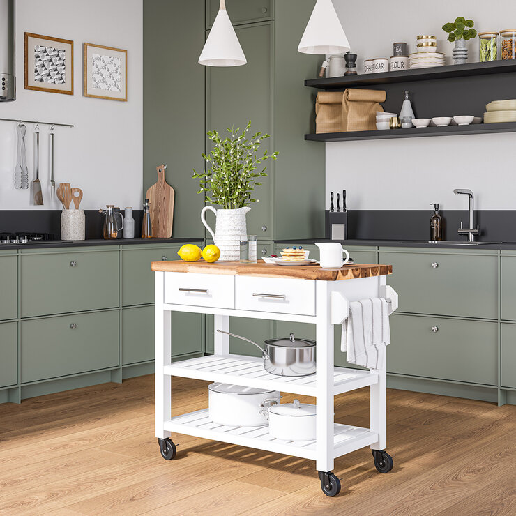 Seville Classics Home Carrito de Cocina con Superficie de Acacia con Cajones — Imagen 1 de 4