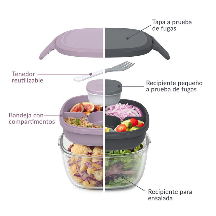 Bentgo Glass Recipientes Para Ensalada de Vidrio Todo en Uno 2 Piezas — Imagen 3 de 4