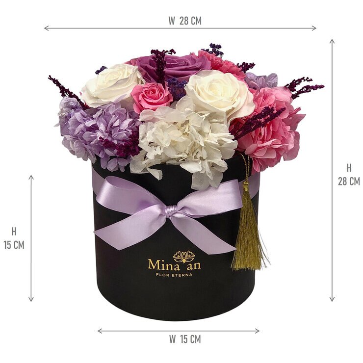 Mina'an Flor Eterna, Bouquet Mix Lila, Caja Negra, Duración 6 Meses — Imagen 2 de 4