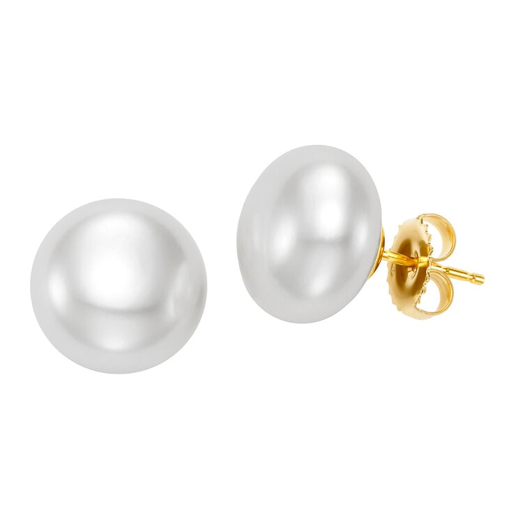 Aretes de Perlas Cultivadas, 12-13mm, Oro Amarillo de 14K — Imagen 1 de 4