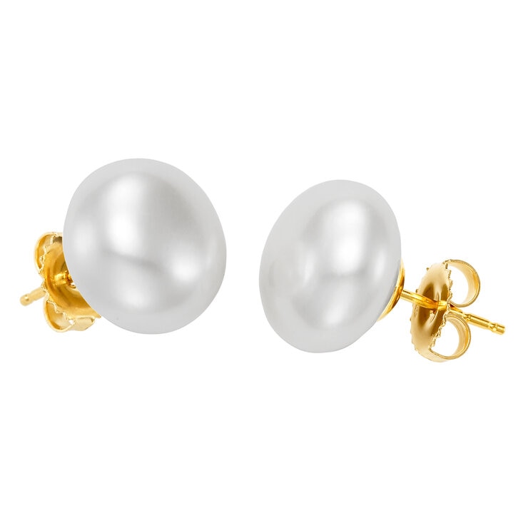 Aretes de Perlas Cultivadas, 12-13mm, Oro Amarillo de 14K — Imagen 2 de 4