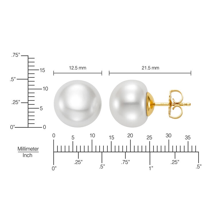 Aretes de Perlas Cultivadas, 12-13mm, Oro Amarillo de 14K — Imagen 4 de 4