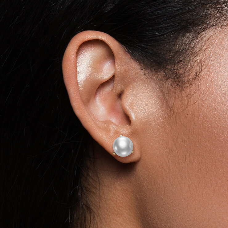 Aretes de Perlas Cultivadas, 10.0-10.5mm, Oro Amarillo de 14K — Imagen 2 de 4