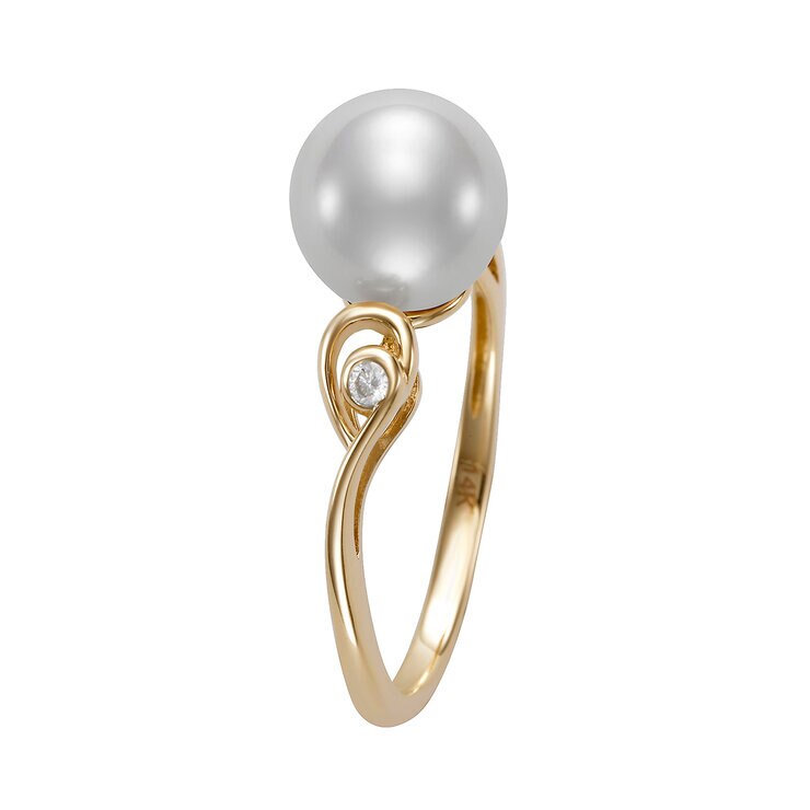 Anillo de Perlas Cultivadas, 8.0-9.0mm, con Diamantes 0.34ctw, de Oro Amarillo de 14K — Imagen 3 de 4