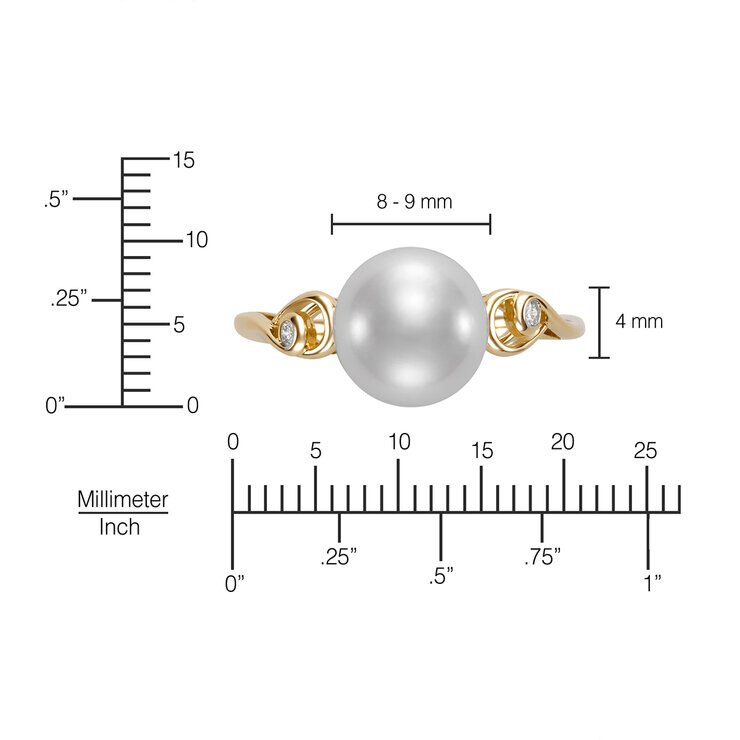 Anillo de Perlas Cultivadas, 8.0-9.0mm, con Diamantes 0.34ctw, de Oro Amarillo de 14K — Imagen 4 de 4