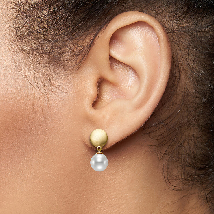 Aretes de Perlas Cultivadas, 8.5-9.0mm, de Oro Amarillo de 14K — Imagen 3 de 4