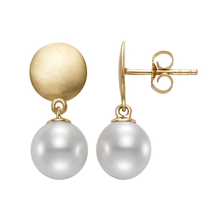 Aretes de Perlas Cultivadas, 8.5-9.0mm, de Oro Amarillo de 14K — Imagen 4 de 4