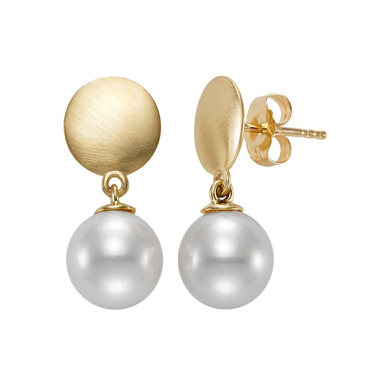 Aretes de Perlas Cultivadas, 8.5-9.0mm, de Oro Amarillo de 14K — Imagen 1 de 4
