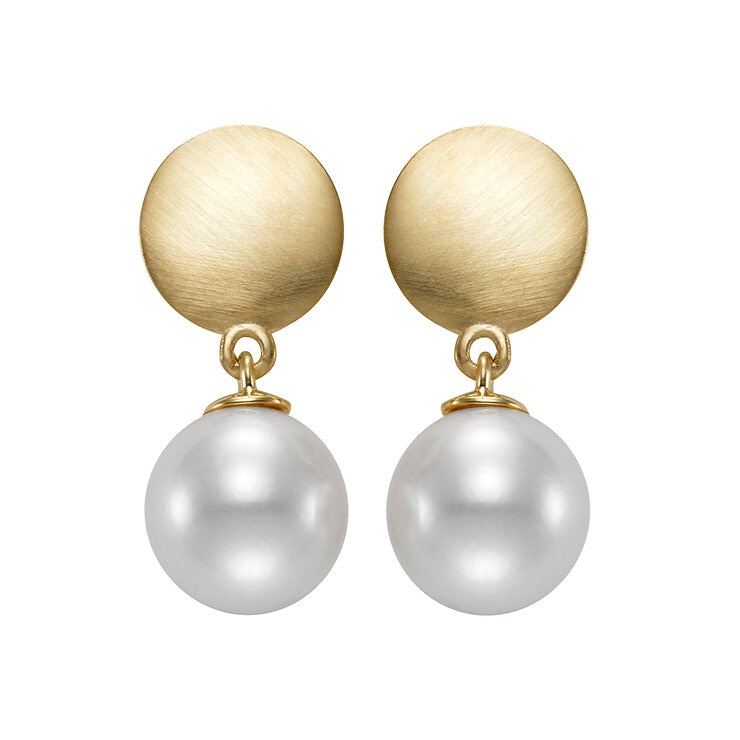 Aretes de Perlas Cultivadas, 8.5-9.0mm, de Oro Amarillo de 14K — Imagen 2 de 4