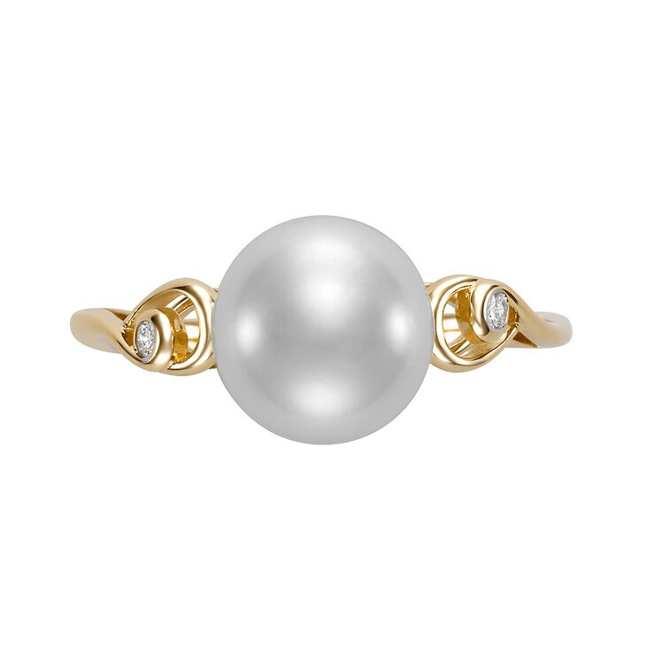 Anillo de Perlas Cultivadas, 8.0-9.0mm, con Diamantes 0.34ctw, de Oro Amarillo de 14K