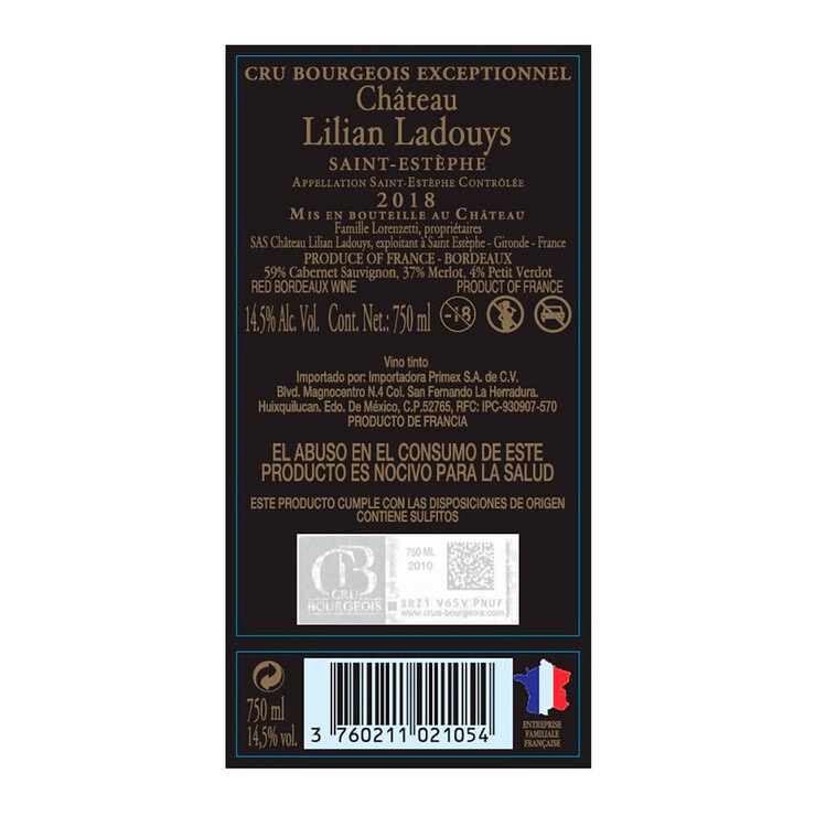 Vino Tinto Lilian Ladouys 2018 750ml — Imagen 3 de 3