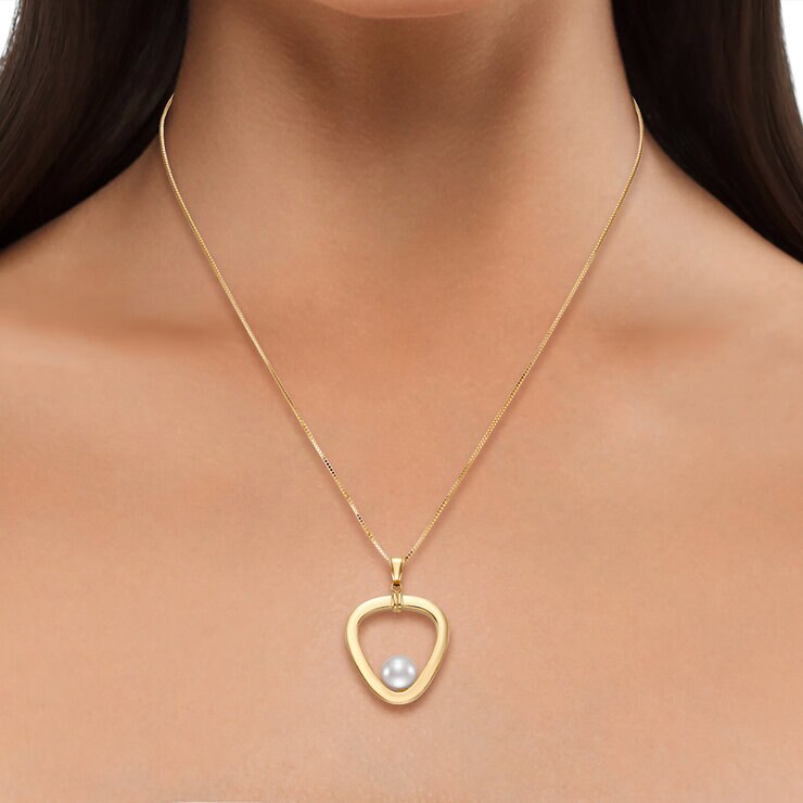 Dije de Perla Cultivada con Cadena 45.72cm, 8-8.5mm, Oro Amarillo de 14K — Imagen 3 de 4