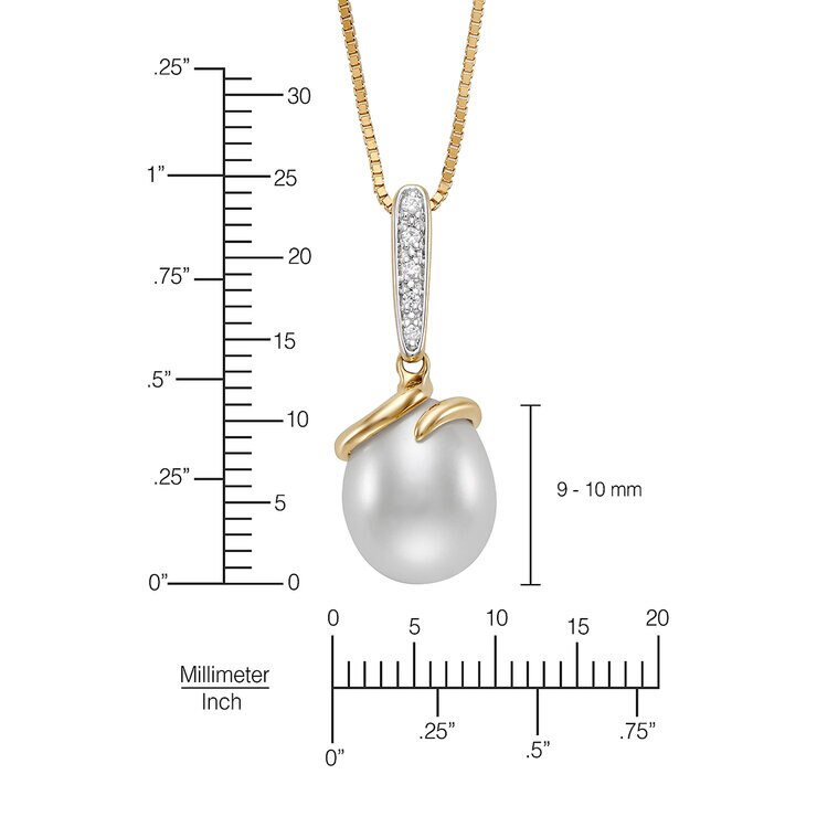 Dije de Perla Cultivada, 9-10mm, Con Diamantes .04ctw, Oro Dos Tonos de 14K — Imagen 2 de 4