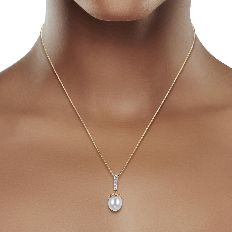 Dije de Perla Cultivada, 9-10mm, Con Diamantes .04ctw, Oro Dos Tonos de 14K — Imagen 3 de 4
