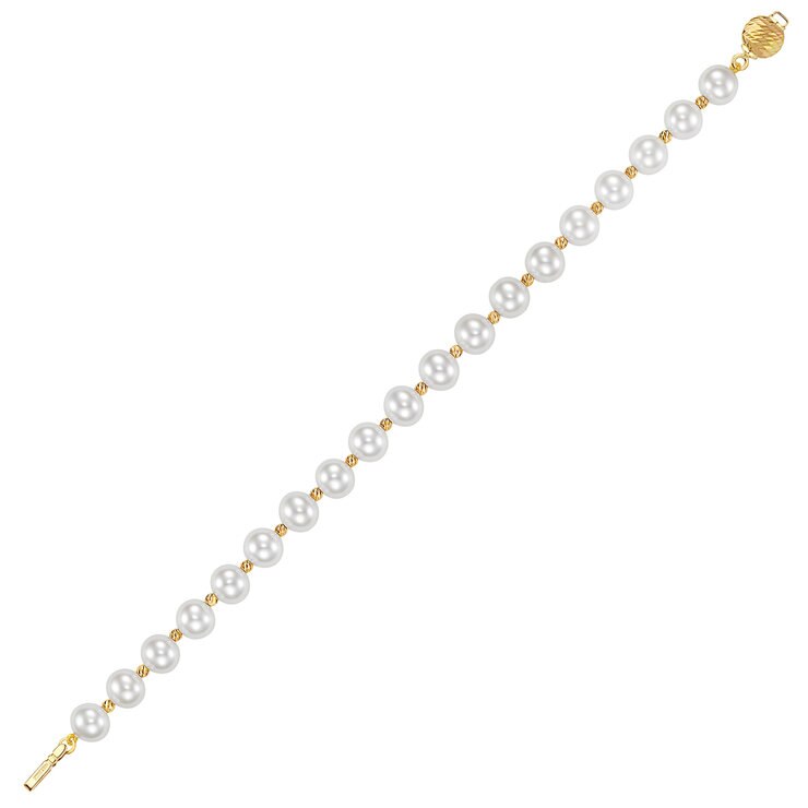 Pulsera de Perlas Cultivadas, Oro Amarillo de 14K, 19.05cm — Imagen 3 de 4