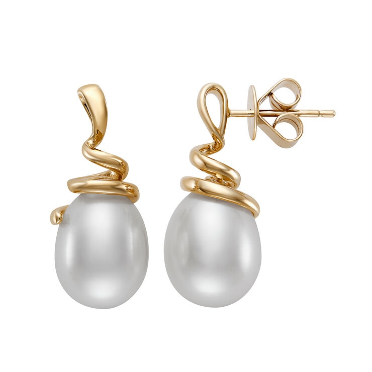 Aretes de Perlas Cultivadas, Oro Amarillo de 14K — Imagen 3 de 4