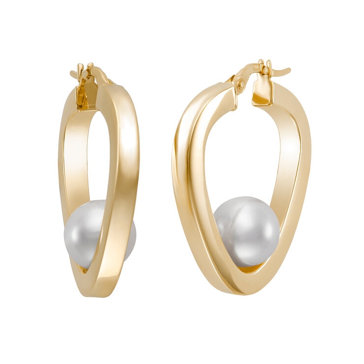 Arracadas de Perlas Cultivadas 8-8.5mm, Oro Amarillo de 14K — Imagen 3 de 4