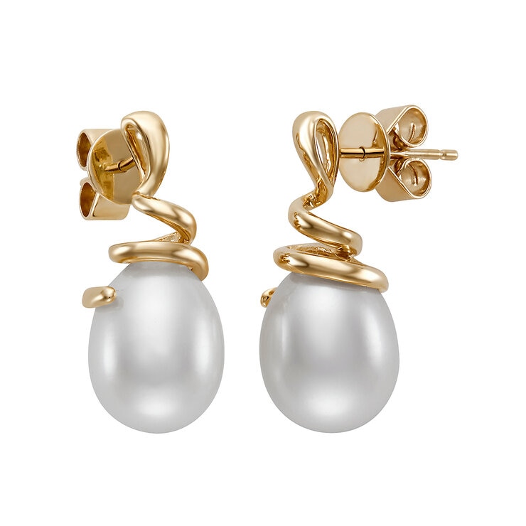 Aretes de Perlas Cultivadas, Oro Amarillo de 14K — Imagen 4 de 4