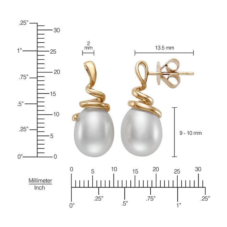 Aretes de Perlas Cultivadas, Oro Amarillo de 14K — Imagen 2 de 4