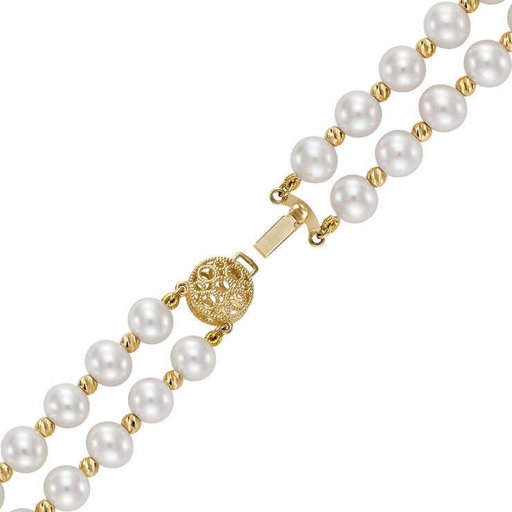 Pulsera de Perlas Cultivadas 7-8mm con Dos Filas, Oro Amarillo de 14K — Imagen 4 de 4