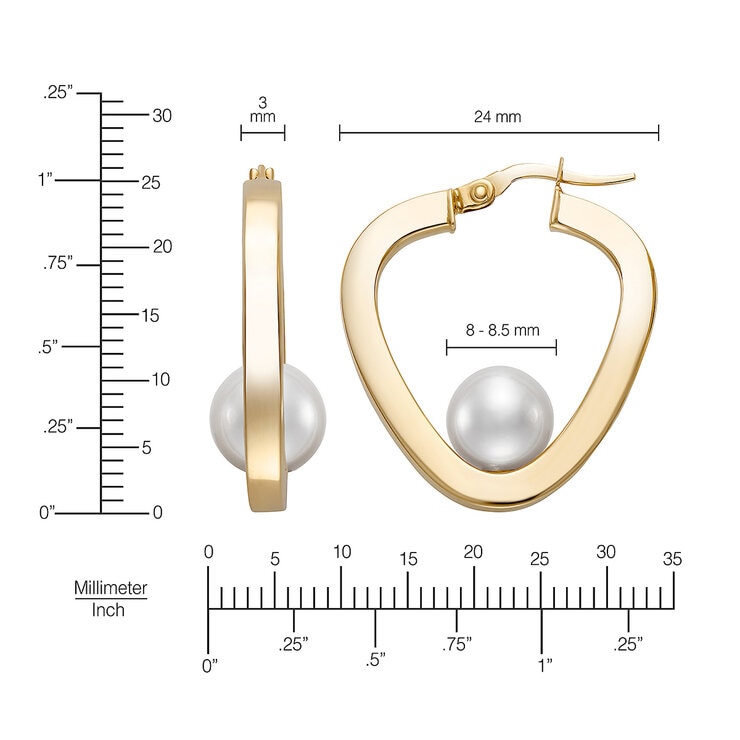 Arracadas de Perlas Cultivadas 8-8.5mm, Oro Amarillo de 14K — Imagen 4 de 4