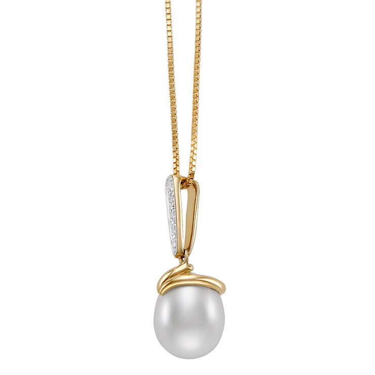 Dije de Perla Cultivada, 9-10mm, Con Diamantes .04ctw, Oro Dos Tonos de 14K — Imagen 4 de 4
