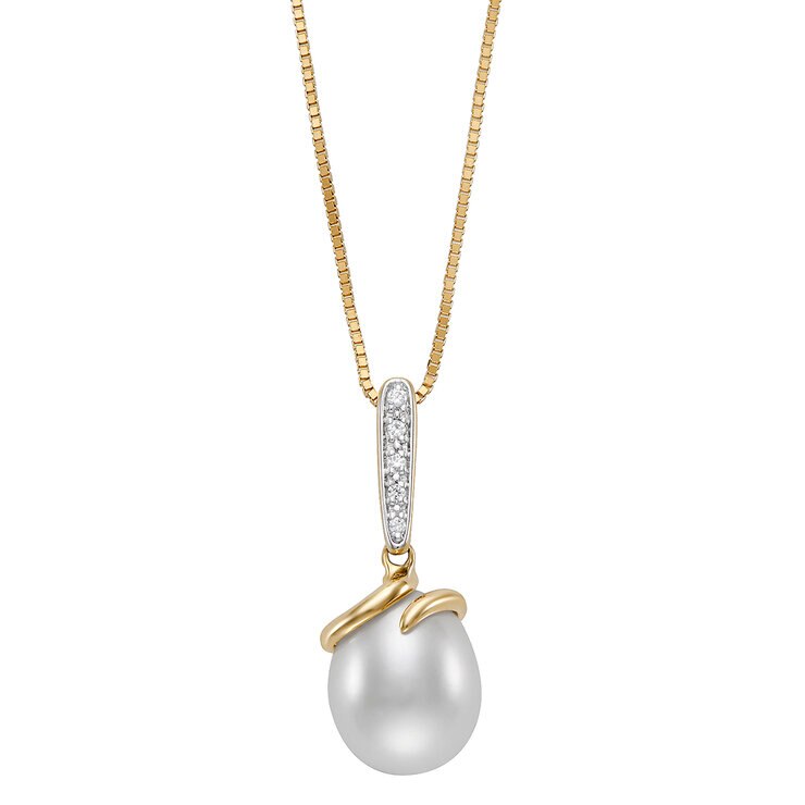 Dije de Perla Cultivada, 9-10mm, Con Diamantes .04ctw, Oro Dos Tonos de 14K — Imagen 1 de 4