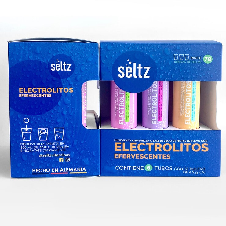 Seltz Electrolitos 6 Tubos de 13 Tabletas Efervescentes c/u Sabor Uva, Naranja y Fresa — Imagen 3 de 3
