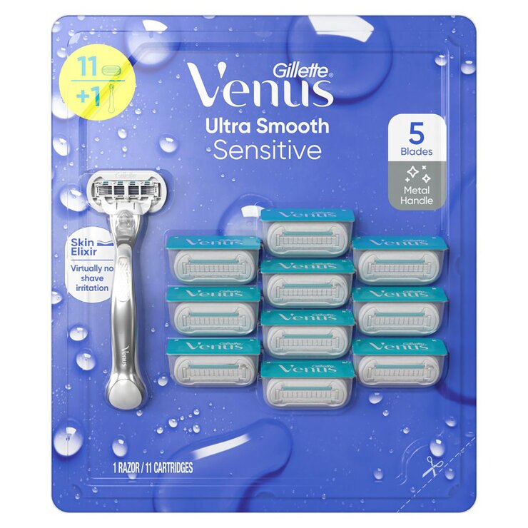 Gillette Venus Ultra Smooth Sensitive Rastrillo para Afeitar Desechable 11 cartuchos + 1 Mango 12pzas — Imagen 1 de 4