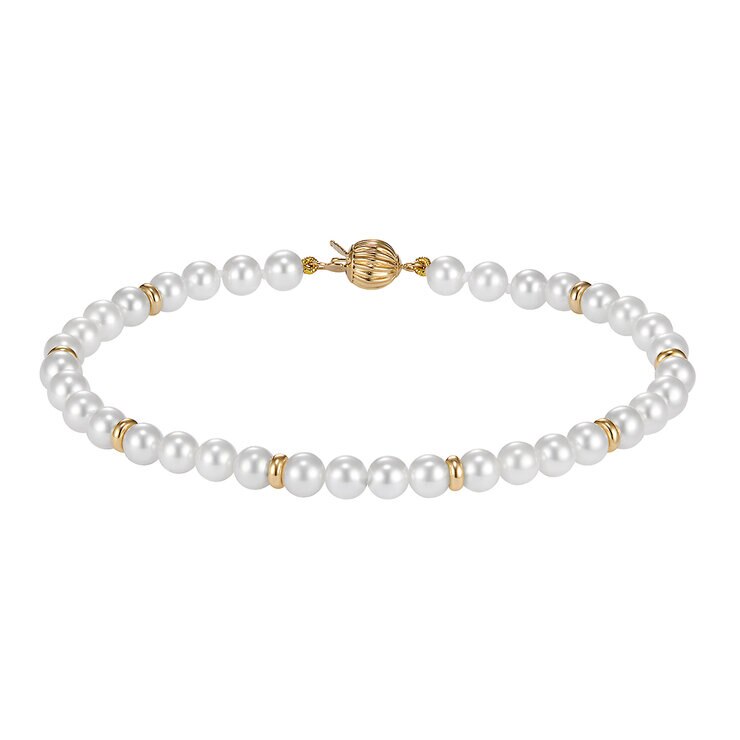 Pulsera de Perlas, Oro Amarillo de 14K