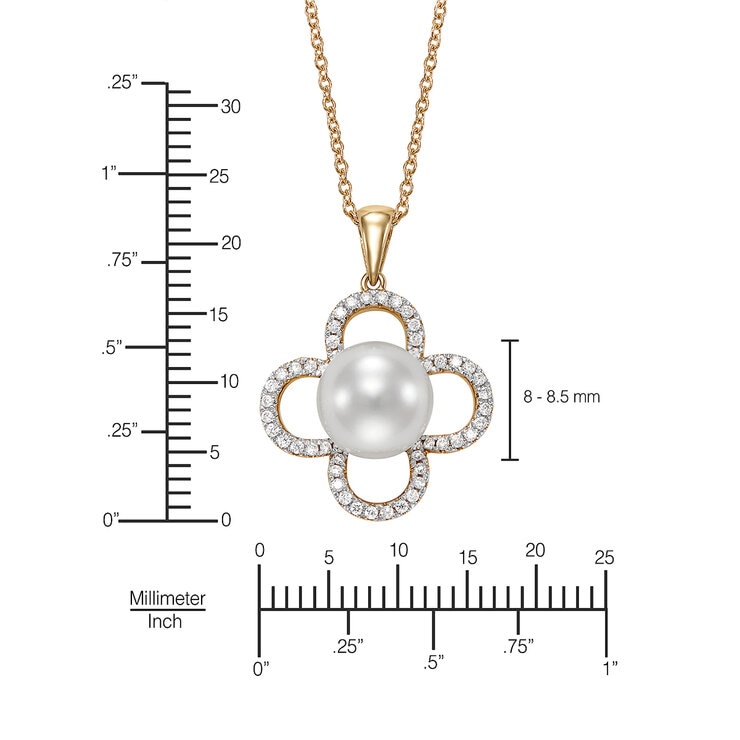 Dije de Perla Cultivada, 8-8.5mm, Con Diamantes .19ctw, Oro Amarillo de 14K — Imagen 3 de 4