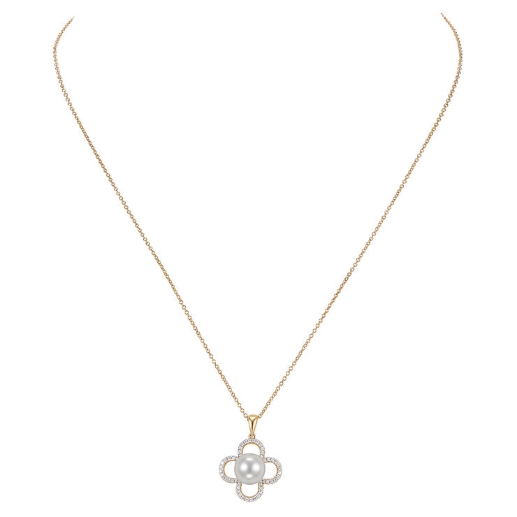 Dije de Perla Cultivada, 8-8.5mm, Con Diamantes .19ctw, Oro Amarillo de 14K — Imagen 2 de 4