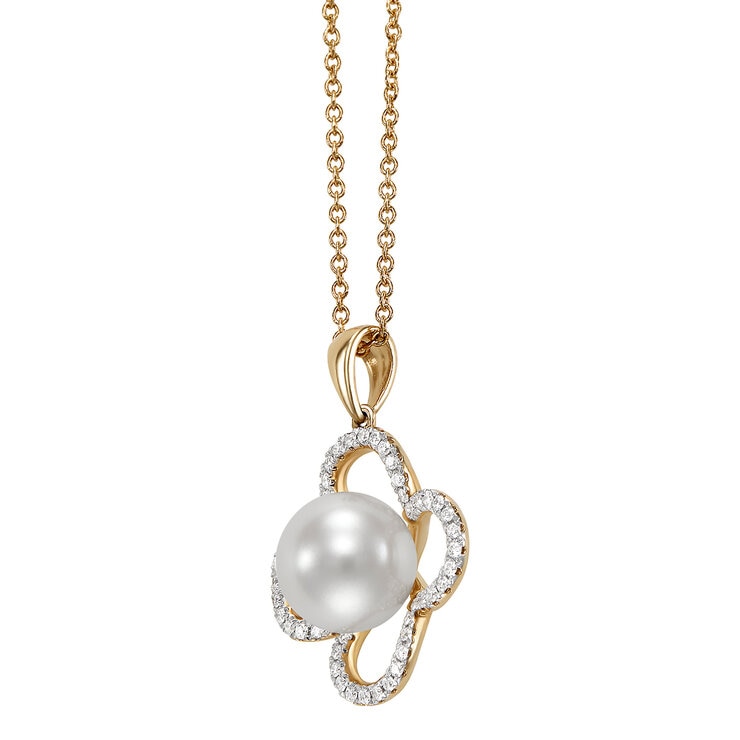 Dije de Perla Cultivada, 8-8.5mm, Con Diamantes .19ctw, Oro Amarillo de 14K — Imagen 4 de 4