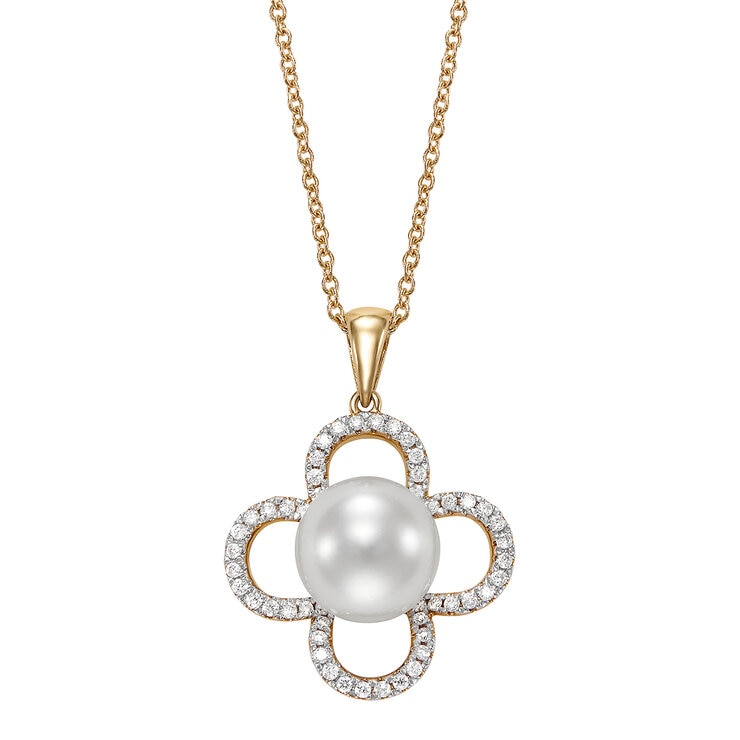 Dije de Perla Cultivada, 8-8.5mm, Con Diamantes .19ctw, Oro Amarillo de 14K — Imagen 1 de 4