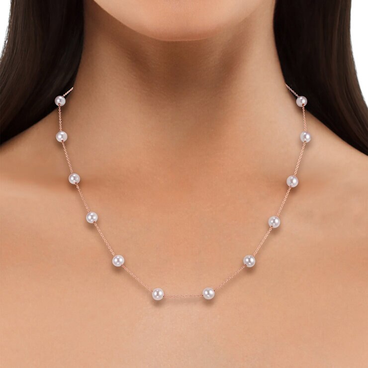 Collar de Perla Cultivada Agua Dulce, 43.18cm, Oro Rosa de 14K — Imagen 4 de 4