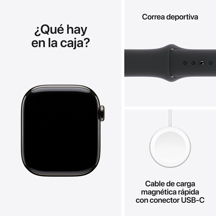 Apple Watch S10 (GPS + Cellular) Caja de titanio pizarra 42mm con correa deportiva negro S/M — Imagen 2 de 4