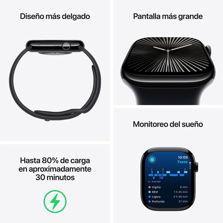 Apple Watch S10 (GPS + Cellular) Caja de titanio pizarra 42mm con correa deportiva negro S/M — Imagen 4 de 4