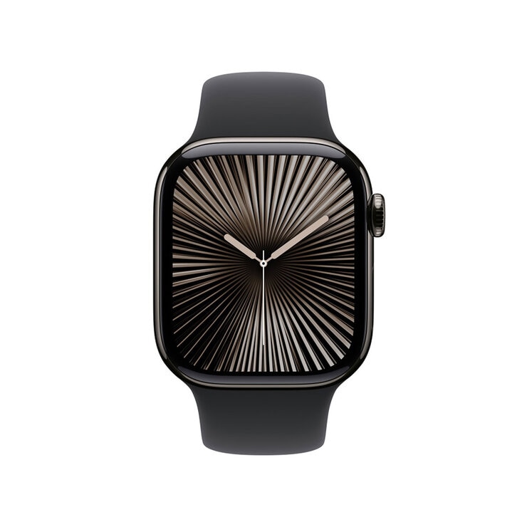 Apple Watch S10 (GPS + Cellular) Caja de titanio pizarra 42mm con correa deportiva negro S/M — Imagen 3 de 4