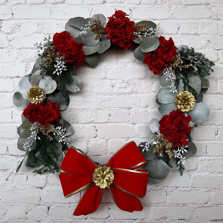Palma & Jordan, Corona Navidad con Listón Rojo/Dorado — Imagen 1 de 4