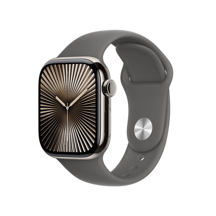 Apple Watch S10 (GPS + Cellular) Caja de titanio natural 42mm con correa deportiva gris piedra S/M
