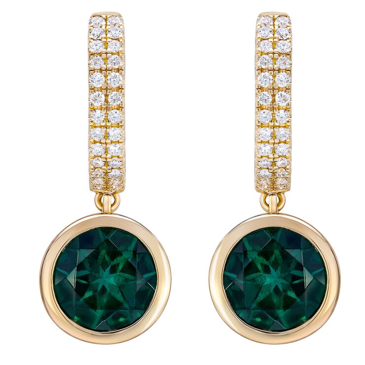 Aretes de Esmeralda Creada con Diamantes 0.19ctw, Oro Amarillo de 14K — Imagen 2 de 4