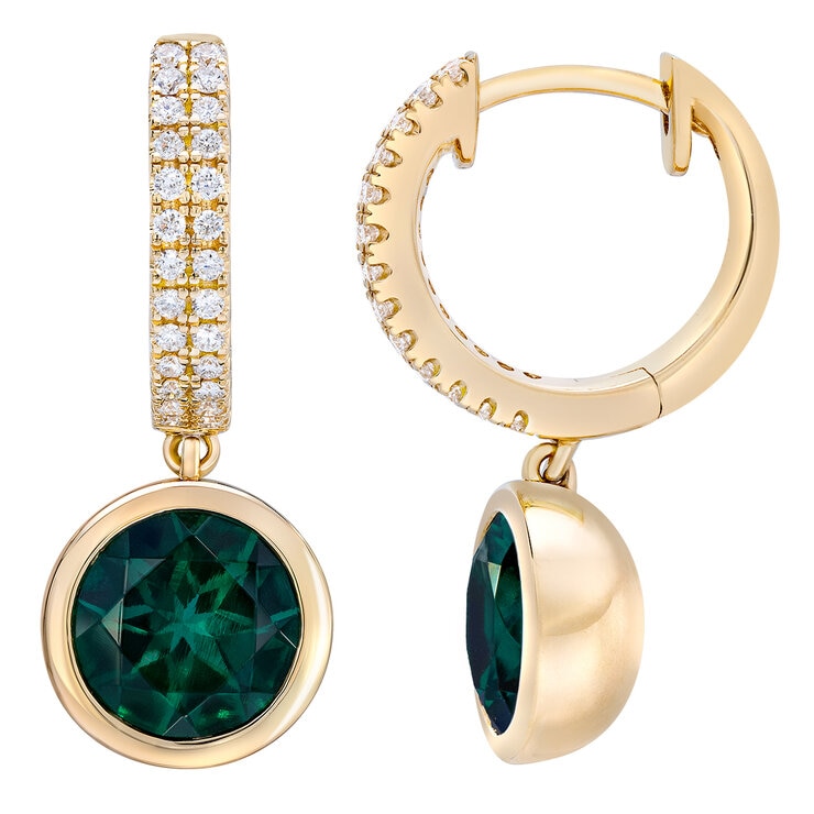 Aretes de Esmeralda Creada con Diamantes 0.19ctw, Oro Amarillo de 14K — Imagen 3 de 4